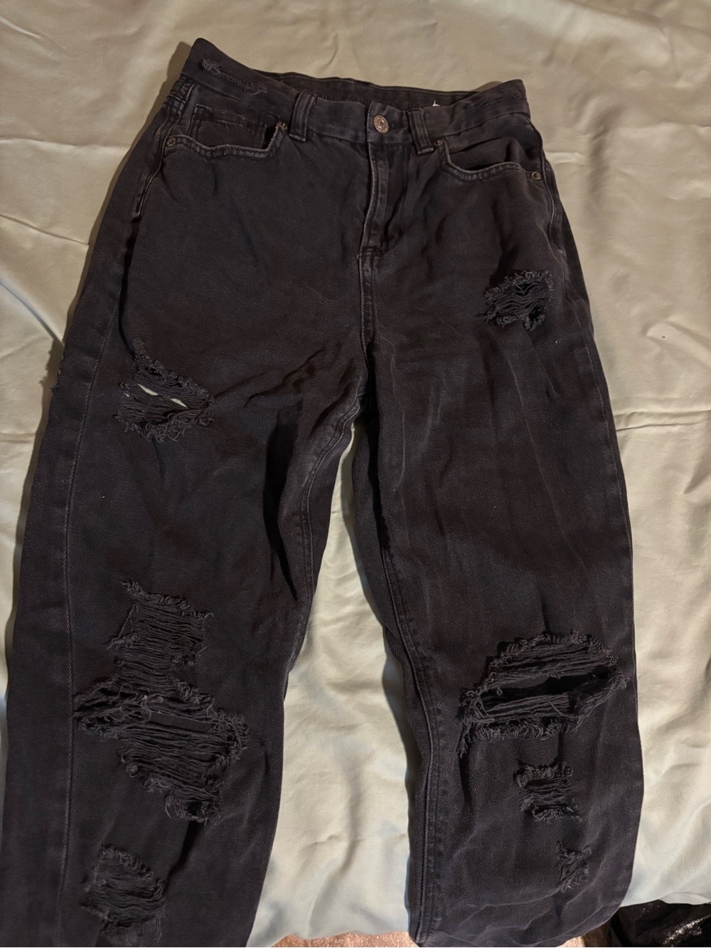 American Eagle Outfitters Black Distressed Curvy Mom Jeans